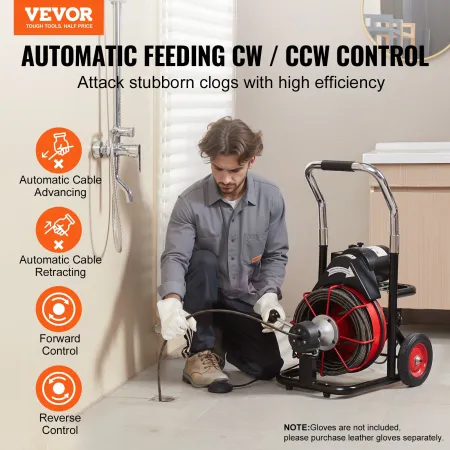 Drain Cleaner Machine Electric Drain Auger 30.5m x 9.52mm Auto Feed