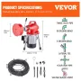 Drain Cleaner Machine 66ft X 5/8in 250W Sectional Snake Auting