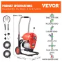 Drain Cleaner Machine 3657.6 cm x 1.52 cm 1100W Sectional Snake Auger Manual Feed
