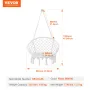 Hanging Hammock Swing Chair, 330 Lbs Capacity, Macramé Hanging Chair with Mounting Hardware, Cotton Rope Swing Chair for Bedroom