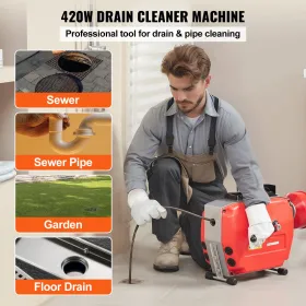 Drain Cleaner Machine 120ft x 7/8 "420W Sloak Snake Auger Manual Feed