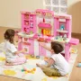 Kids Kitchen Playset, 3-in-1 Toddler Kitchen with Simulated Spray, Sounds and Lights, Play Kitchen Set with 74 PCS Cooking Acces