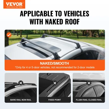 Universal Roof Rack Cross Bars, Thickened Aluminum Roof Rack Crossbars, Fit Roof Without Side Rail, 70KG Load Capacity, Adjustab