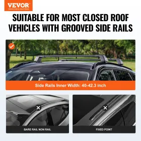 Universal Roof Rack Crossbar Max 47.6" Fits Grooved Side Rails without Gap