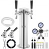 Kegerator Tower Kit, dobbelthaner ølkonverteringskit, rustfrit stål tønde øltårn dispenser med dobbeltmåler W21.8 regulator &