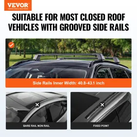 Universal Roof Rack Crossbar Max 48.4" Fits Grooved Side Rails without Gap