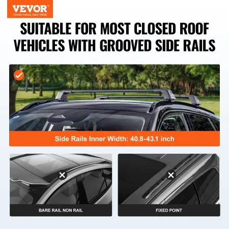 Universal Roof Rack Crossbar Max 122.9 cm Fits Grooved Side Rails without Gap