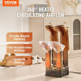Detachable 4 Tubes Shoe Dryer, Portable Boot Dryer with Timer, Boot Warmers/Dryer with Heat Blower & ABS+PP for Snow Boots, Leat