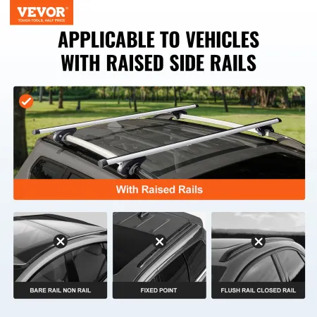 Universal Roof Rack Cross Bars, Aluminum Roof Rack Crossbars, Fit Raised Side Rail with Gap, 90KG Load Capacity, Adjustable Cros