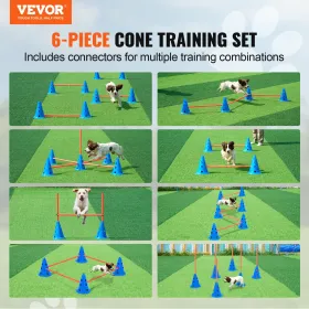 Dog Agility Hurdle Cone Set 6 PCS KIT-12 XCONES 6 XAGILITY RODS