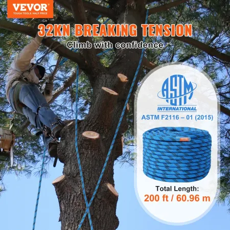12.7mm Static Climbing Rope, 60.9M(200ft) Outdoor Rock Climbing Rope 30KN Breaking Tension, Fiber Rope for Escape, Rappelling, F