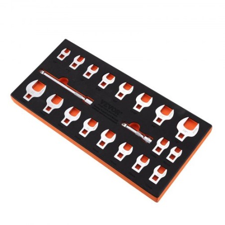 Crowfoot Wrench Set, 3/8" Drive 20-Piece Crows Foot Wrench Set with 2 Extension Bars and EVA Tool Organizer, SAE 3/8"-7/8" and