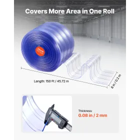 Strip Curtain Ribbed PVC Door Curtain 150'x8" Roll Cooler Freezer Plastic