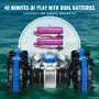 Amphibious Remote Control Car Boat, 2.4GHz 12 km/h, 4WD Waterproof RC Car for Kids, 360° Rotating Stunt Car with 2 Batteries, Al