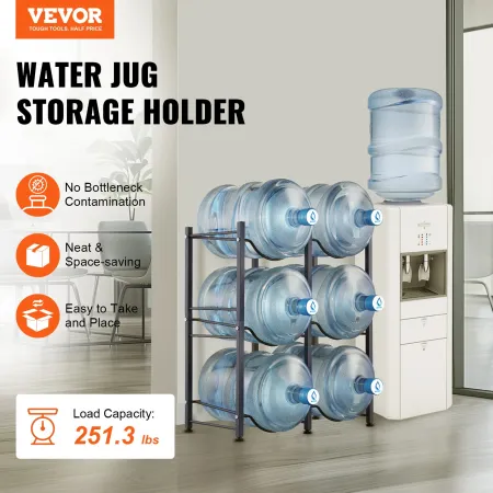 3 Tiers Water Jug Holder, 5 Gallon Water Bottle Holder, Double Row Water Bottle Rack for 6 Bottles, Heavy Duty Water Jug Rack fo