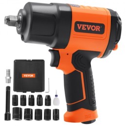 1.27 cm Air Impact Wrench, High Torque Up to 1898.15 NÂ·m, Lightweight 2.1 kg Design Pneumatic Impact Gun with 11-PCS 1.27 cm