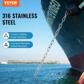 Boat Anchor Chain, 1/4" x 4', 1700 lbs. WLL/4800 lbs. BS, 316 Stainless Steel Marine Grade Anchor Lead Chain with Dual Lock Ring