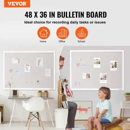 48"x36" White Cork Board with Linen Surface – Stylish Wall-Mounted Bulletin Board for Home, School, Office – Elegant & Functiona