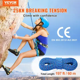 10.2mm Dynamic Climbing Rope 60M(197ft) Outdoor Rock Climbing Rope Blue