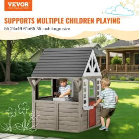 Outdoor Wooden Playhouse Kids Garden Games Cottage with Door Window Sink