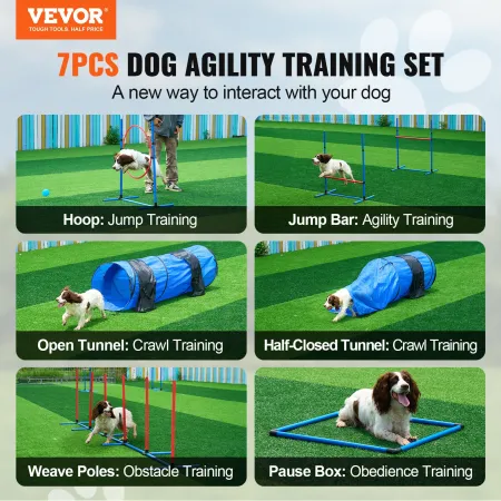 Dog Agility Training Equipment 7 Pcs Set W/ Hurdles 2 Tunnels