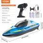 RC Boat, 2.4GHz 12 km/h, Remote Control Boat for Pools & Lakes, Racing Boat with LED Light, 2 Rechargeable Batteries, Whole Body