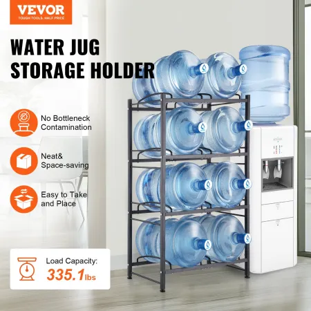 4 Tiers Water Jug Holder, 5 Gallon Water Bottle Holder, Double Row Water Bottle Rack for 8 Bottles, Heavy Duty Water Jug Rack fo