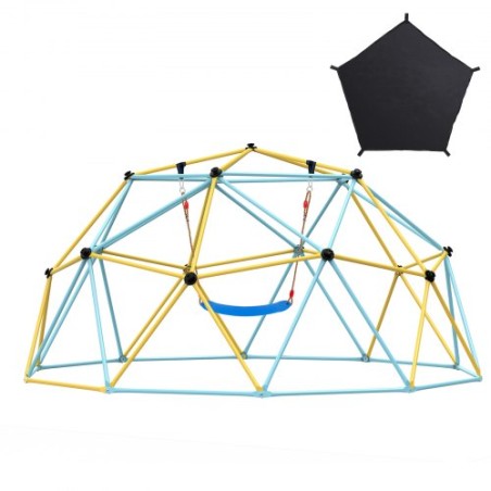 Climbing Dome, 10FT Geometric Dome Climber with Hammock and Swing, for Kids 3 to 10 Years Old, Jungle Gym Supports 750LBS and