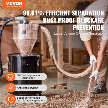 Cyclone Dust Separator, 4" Retrofit Cyclone Separator for Dust Collectors, ABS Dust Deputy With 2" Hole O.D. Connector & Hose fo