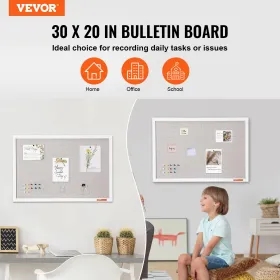 30 "X20" White Cork Board med Linen Surface Wall-Montered