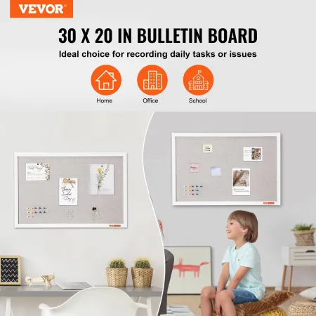 30"x20" White Cork Board with Linen Surface – Stylish Wall-Mounted Bulletin Board for Home, School, Office – Elegant & Functiona