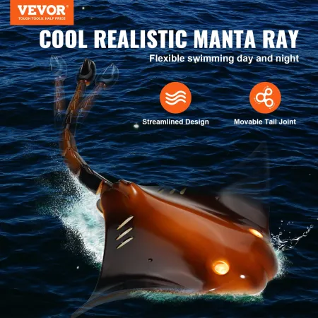 Remote Control Manta Ray Toy, 2.4GHz High Simulation Robot Manta Ray with Light, 2 Rechargeable Batteries, for Pool, Bathtub or 