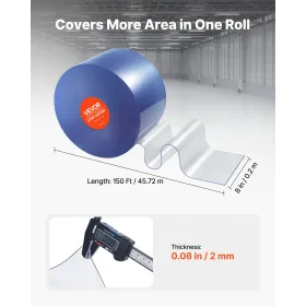 Strip gardin PVC Dørgardin 150 'X 8 "Rulskøler fryser Clear Plastic