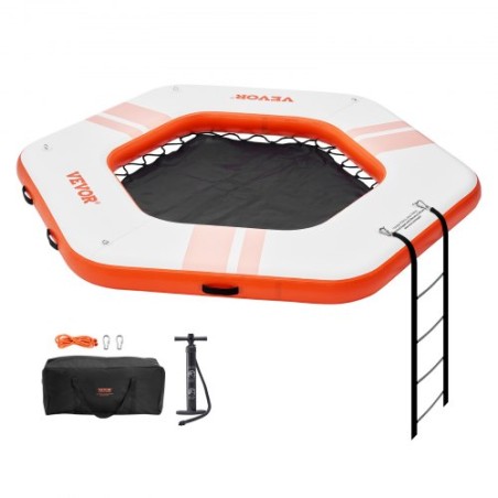 Inflatable Floating Dock, Ã¸8.5FT Inflatable Dock Platform with Ã¸5FT Trampoline Mesh Pool, Non-Slip Floating Platform Water Mat