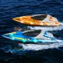 RC Boat, 2 Pack 2.4GHz 12 km/h, Remote Control Boat for Pools & Lakes, Racing Boat with LED Light, 4 Rechargeable Batteries, Who
