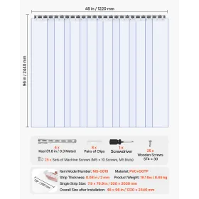 Strip gardin PVC -dørgardin 48 "X 96" køligere fryser klar plastik