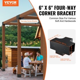 Pergola Bracket Kit 6''x6'', Inner Size 5.6"x5.6 2pcs 4-Way Heavy Duty Corner Bracket Woodworks DIY Post Base Kit, Easy
