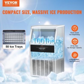 Commercial Ice Maker Freestanding Cabinet Machine 100lbs/24H 50 Ice Cubes