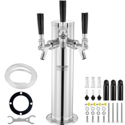 Triple Taps Draft Beer Tower Dispenser, Stainless Steel Keg Beer Tower, Kegerator Tower Kit with Pre-Assembled Tubing and