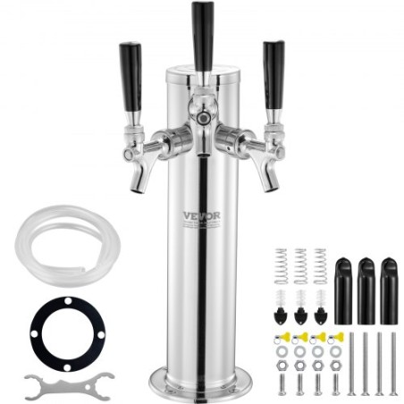 Triple Taps Draft Beer Tower Dispenser, rustfrit stål Kag øltårn, Kegerator Tower Kit med forudmonteret rør og
