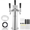 Triple Taps Draft Beer Tower Dispenser, Stainless Steel Keg Beer Tower, Kegerator Tower Kit with Pre-Assembled Tubing and
