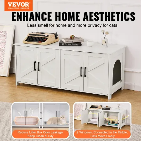 Cat Litter Box Enclosure for 2 Cats, Litter Box Furniture Hidden with Double Rooms, Wooden Cat Box Cabinet Fit Most of Litter Bo