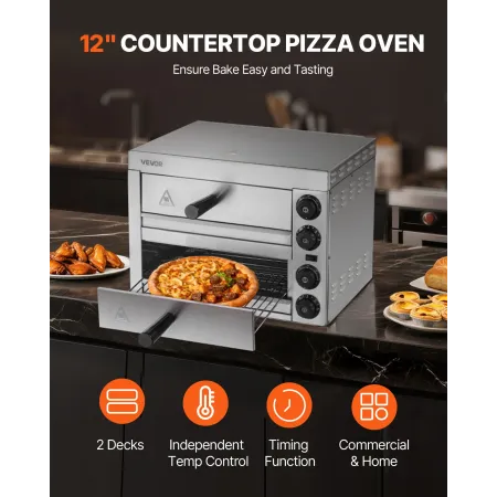 Elektrisk bordplade Pizza Ovn 12 "Justerbar temperatur 0-120min