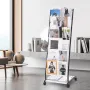 Brochure Display Rack, 6-Tier Magazine Literature Display Stand, Floor Standing Magazine Rack Newspaper Catalog Holders, Movable
