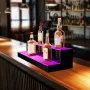 LED Lighted Liquor Bottle Display, 2 Tiers 30 Inch Commercial Illuminated Home Bar Shelf, 2 Steps Whiskey Rack Stand, Acrylic Dr