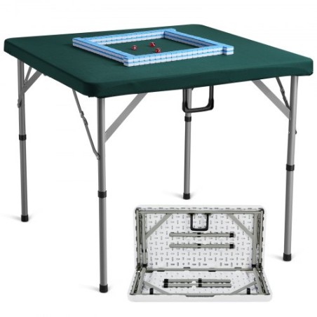 Mahjong Table with Mahjong Tiles Set, Fold-in-Half 4 Player Card Table with 144PCS Majiang Tiles and 3 Dice, Portable