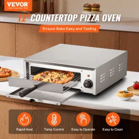 Electric Pizza Oven 12-inch 1500W 122-662â„‰ Temp Range Removable Crumb Tray
