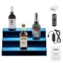 LED Lighted Liquor Bottle Display, 3 Tiers 16 Inch Commercial Illuminated Home Bar Shelf, 3 Steps Whiskey Rack Stand, Acrylic Dr