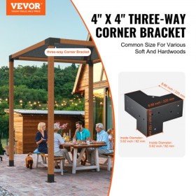 Pergola Bracket Kit 4''x4'', Inner Size 3.6"x3.6 4pcs 3-Way Heavy Duty Corner Bracket Woodworks DIY Post Base Kit, Easy