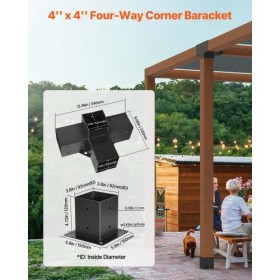 Pergola Bracket Kit 4''x4'', Inner Size 3.6"x3.6 4pcs 4-Way Heavy Duty Corner Bracket Woodworks DIY Post Base, Easy